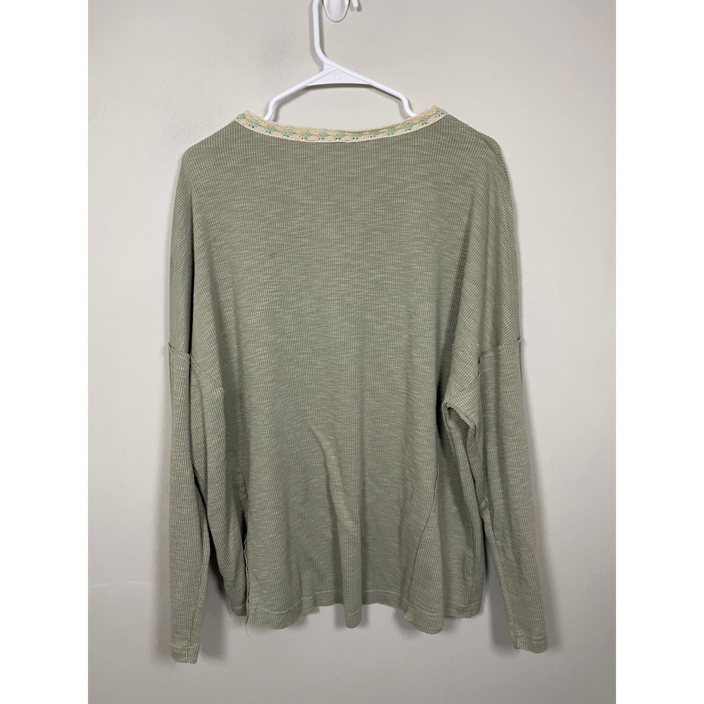 Easel Oversized Henley Top in Green Size Large Bohemian Casual Essential - Picture 4 of 7